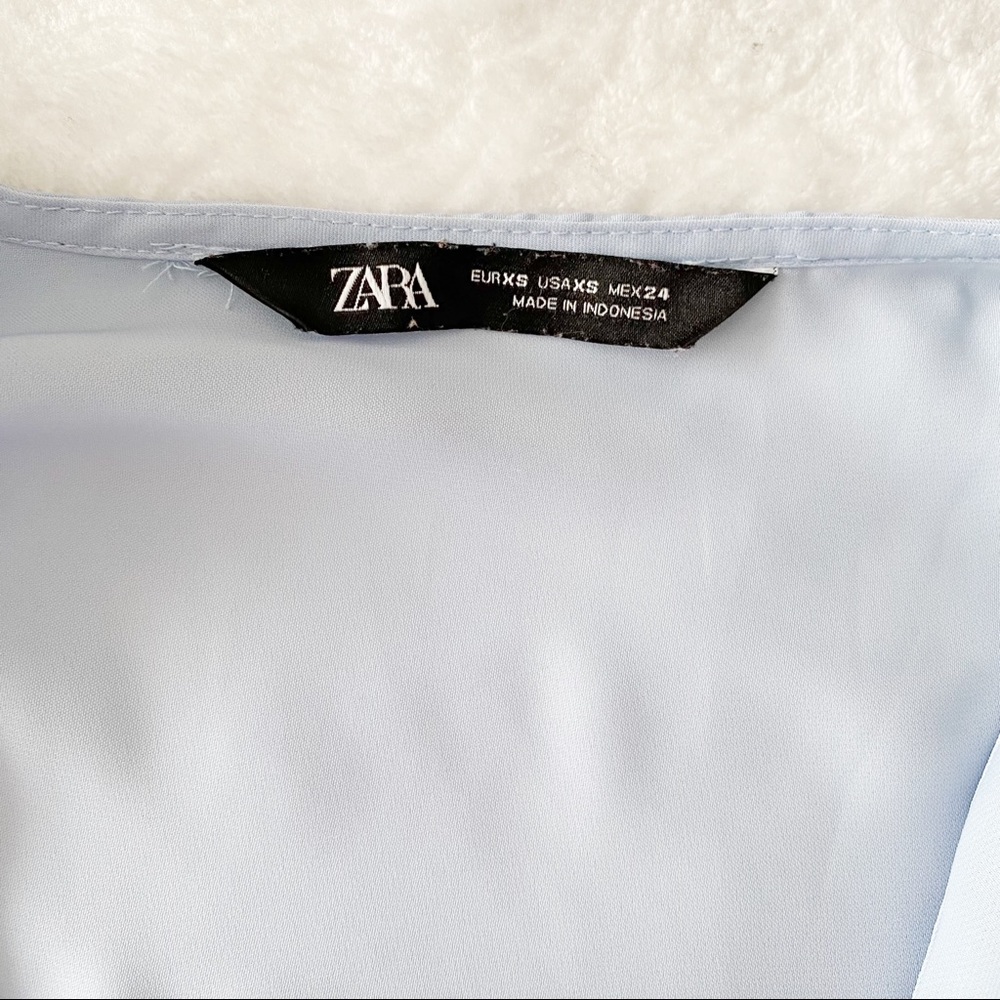 Zara Soft Blue Ruffle Neck Button Down Flared Sleeve Blouse - Picture 5 of 11